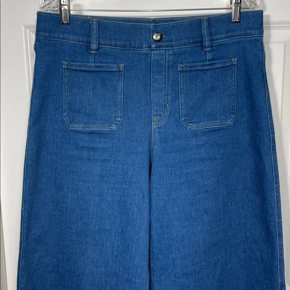 SPANX Shape Cropped Jeans Size XL Wide Leg Washed Blue Pull Up